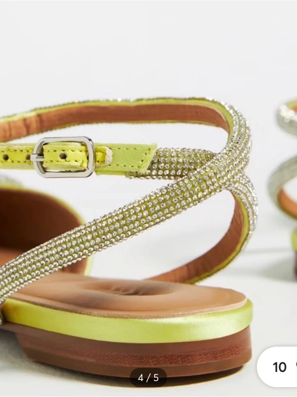 Anthropologie Lime Green Embellished Pointed Slingback Flats - Picture 2 of 7